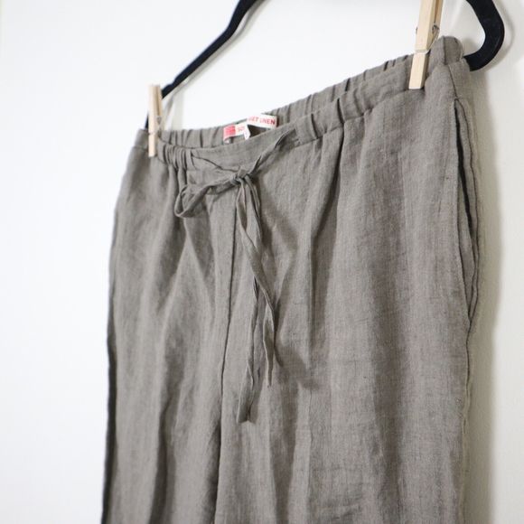 South Street Linen Size 2P High Rise Cropped Pants Tapered Leg Taupe Tan Brown - Picture 4 of 9